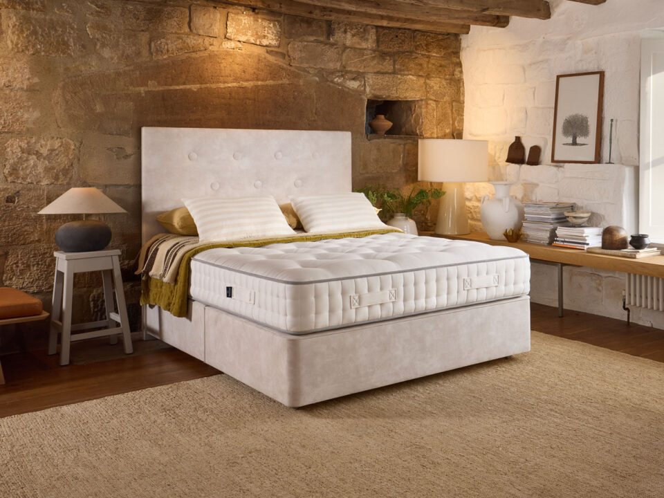 Harrisons Amber Ortho Mattress with a Denver Headboard and Platform Top Deep Base in Lovely Pearl