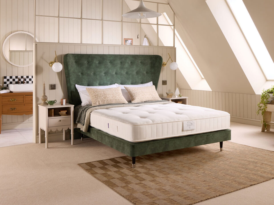 Harrisons Classic Mattress with Victoria Headboard and Platform Top Slim Base in Lovely Conifer