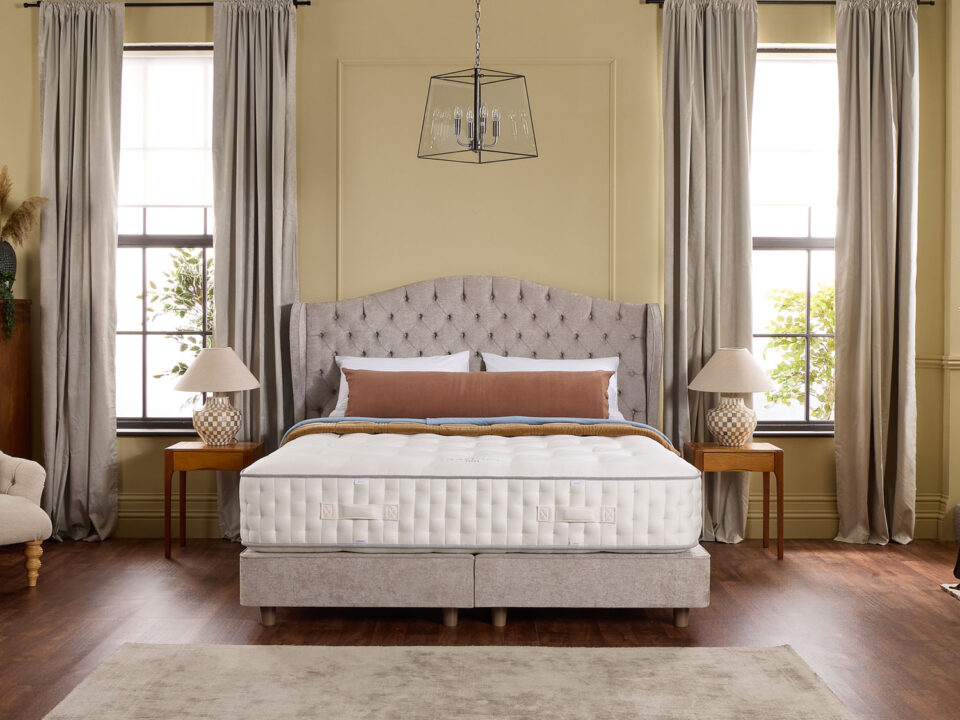 Harrisons Diamond Mattress with a Churchill Headboard and TE Shallow Base in Oxford Sand